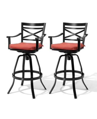 30" Aluminum Swivel Outdoor Bar Stools, Sunbrella Patio Bar Height Barstools with Back, Rust-Proof Barstools for Deck Backyard Garden