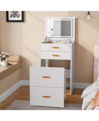 3-in-1 Makeup Vanity Desk with LED Mirror, Dressing Table Set with Rolling Chair and Storage for Girls Bedroom Apartment