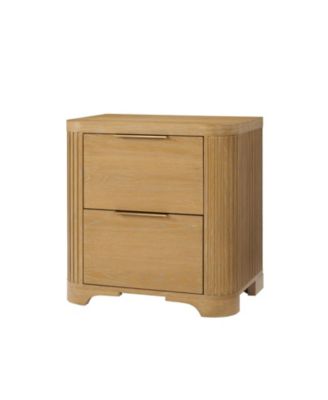US-Macy's Rosalie 26"W Modern 2-Drawer Fluted End Table with Power Outlet