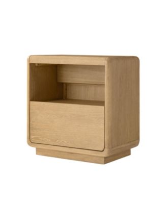 Brooke 26''W Mid-Century Modern Oak Veneer End Table with Charging Ports