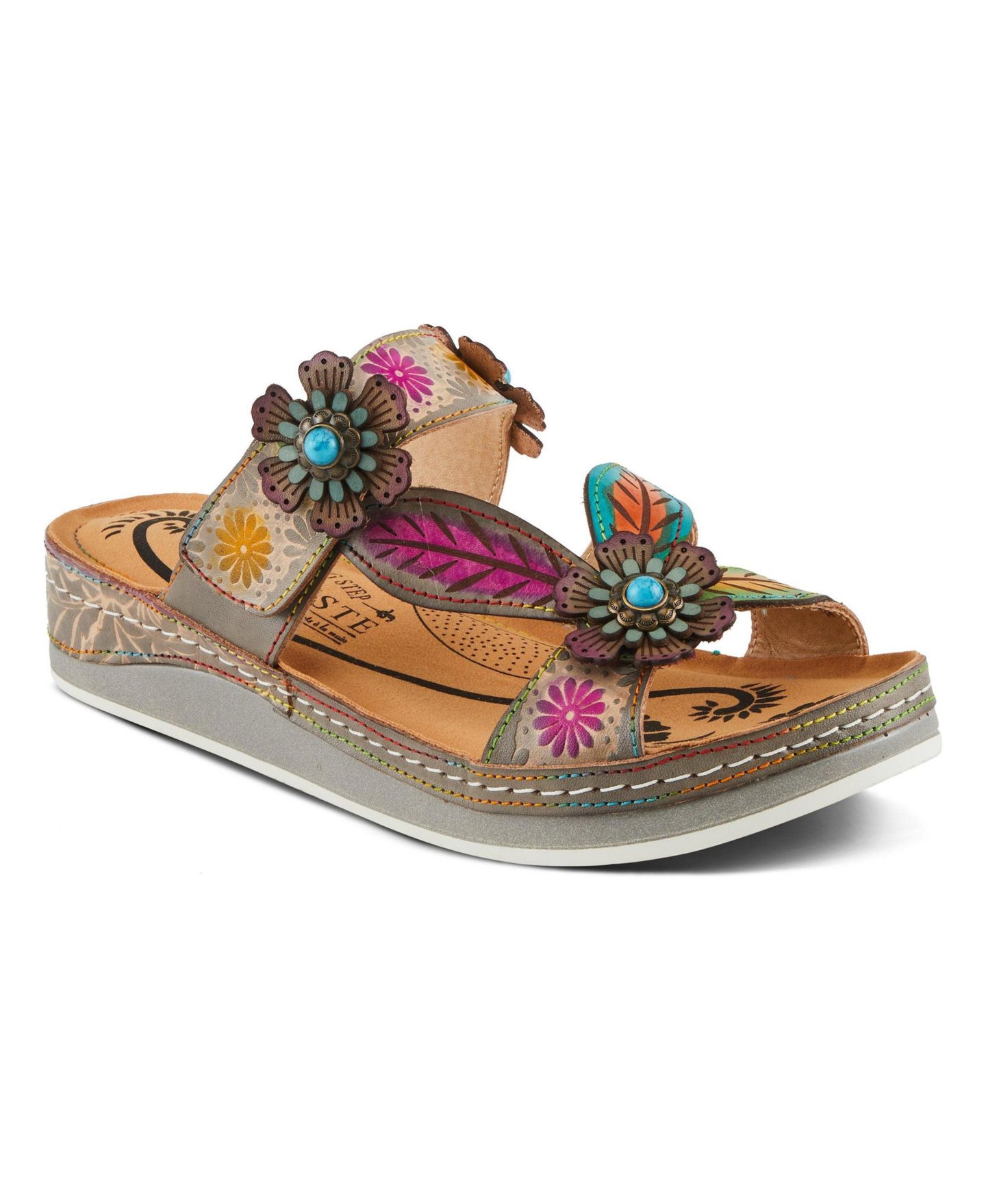 Женские сандалии L'Artiste Spring StepPillow-Soft Strappy Slide Sandal with Foam, цвет: Серый разноцветный — фото 1