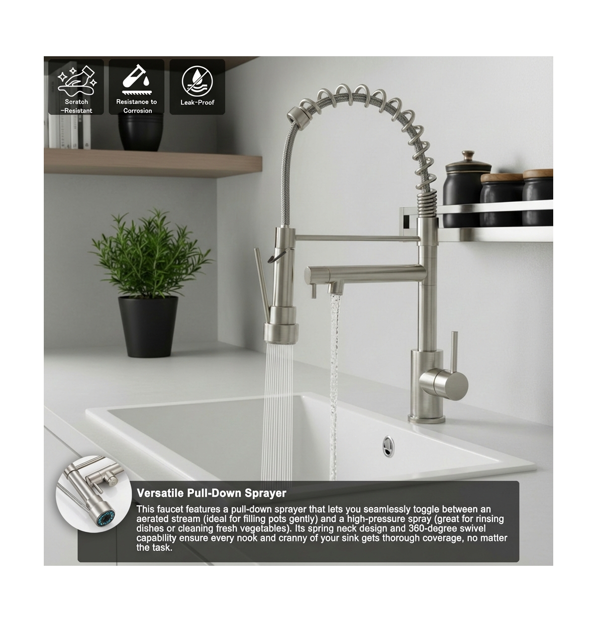 Phying Kitchen Faucet with Pull Down Sprayer