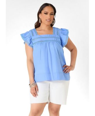 Plus Size Lattice Trimmed Poplin Shirt