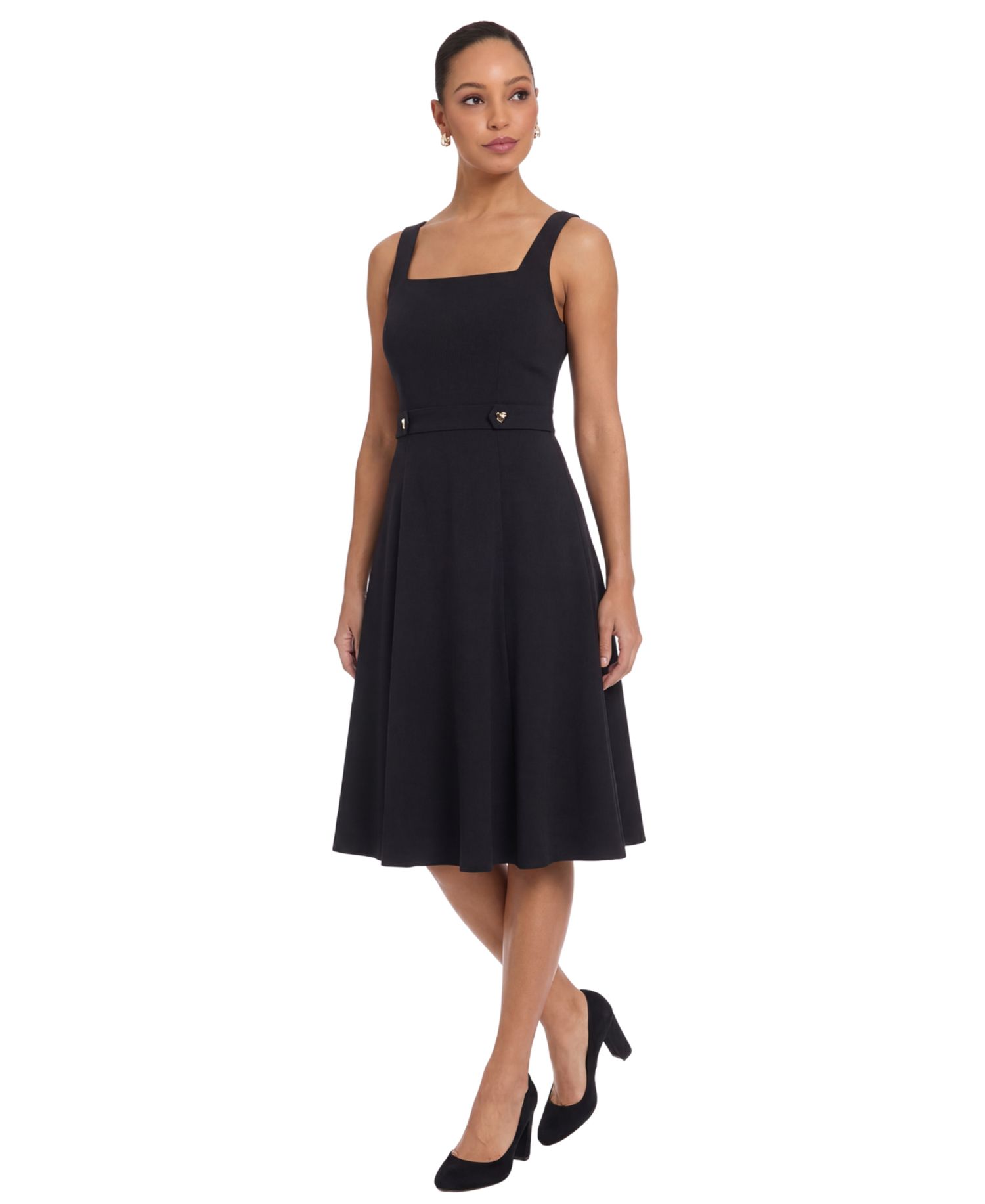 Petite Square Neck Sleeveless Scuba Crepe Midi Dress