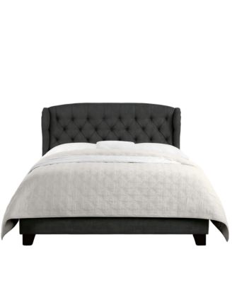 High Back Upholstered Bed Button Tufted Bed Frame with Solid Wood Structure Soft Fabric Headboard