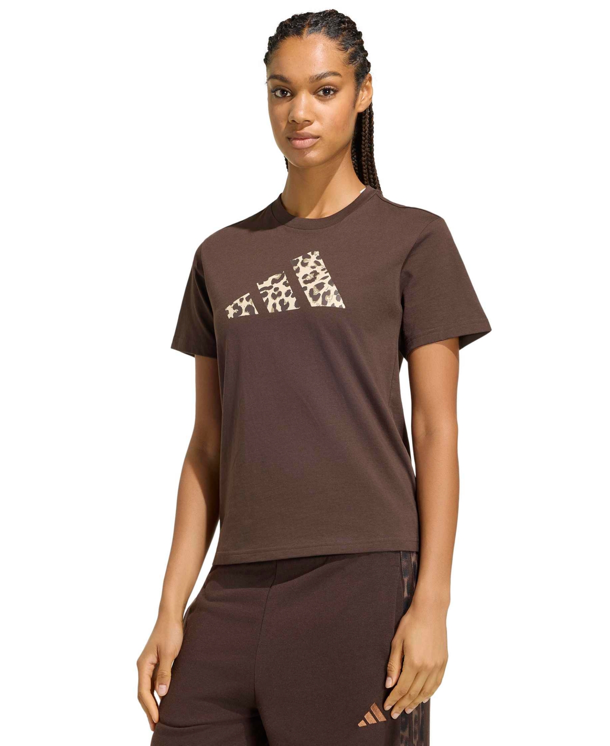 Adidas Originals Women's Animal Print Short-sleeve Cotton T-shirt In Dark Brown