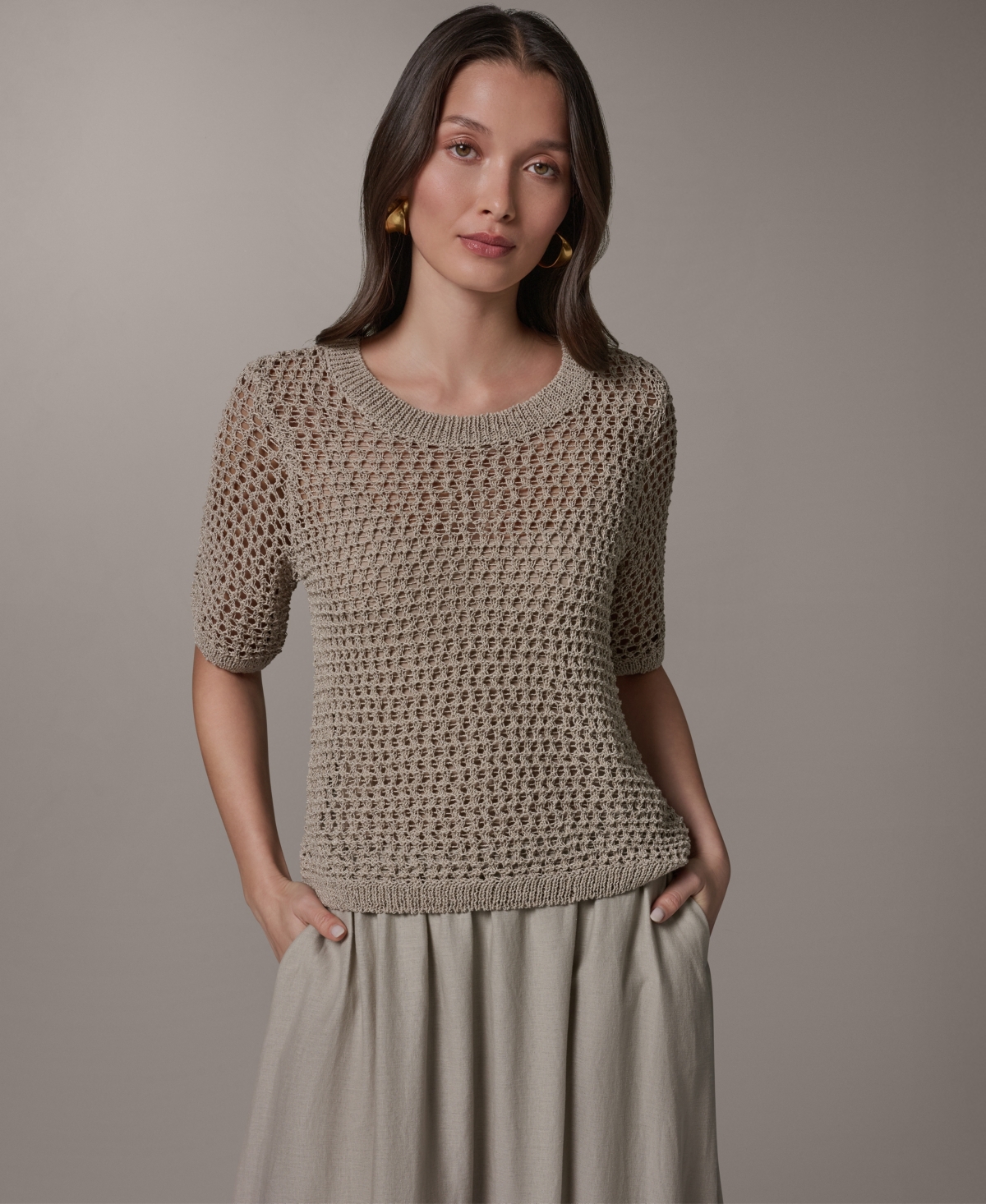 Donna Karan Weekend Women's Crewneck Short-sleeve Sweater In Sandstone
