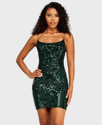 Juniors' Pattern Sequin Spaghetti Straps Mini Dress