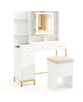 Makeup Dressing Table and Stool Set with 3 Lighting Modes