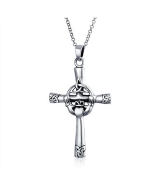 Celtic Claddagh Cross Pendant Necklace Trinity Infinity Knot Claddagh Oxidized .925 Sterling Silver