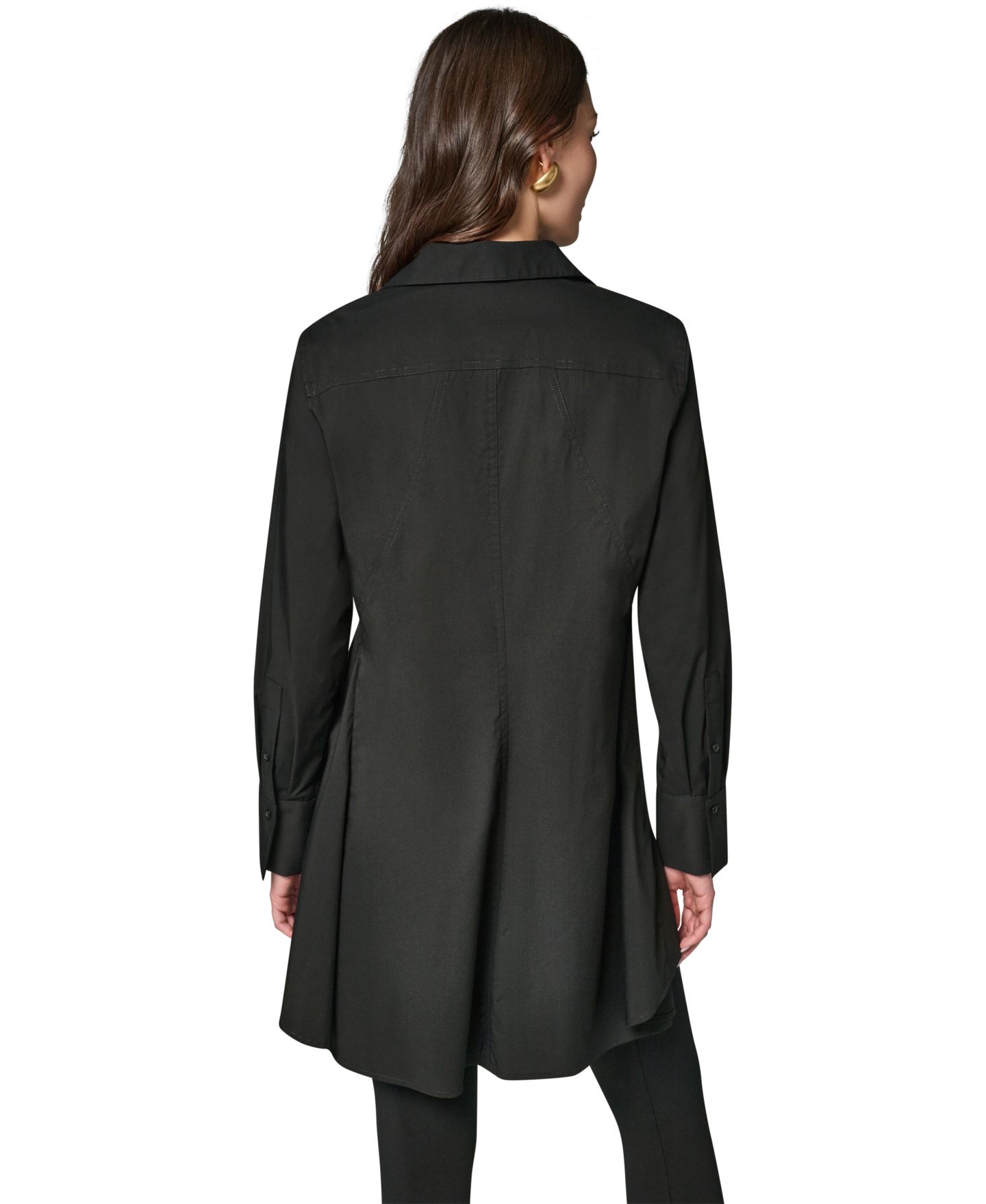 Женский топ Donna Karan New York A-Line Button-Down Poplin Tunic Top, цвет: Чёрный — фото 4