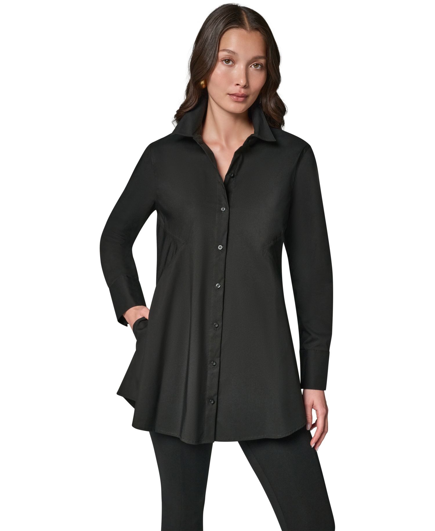 Women's A-Line Button-Down Poplin Tunic Top
