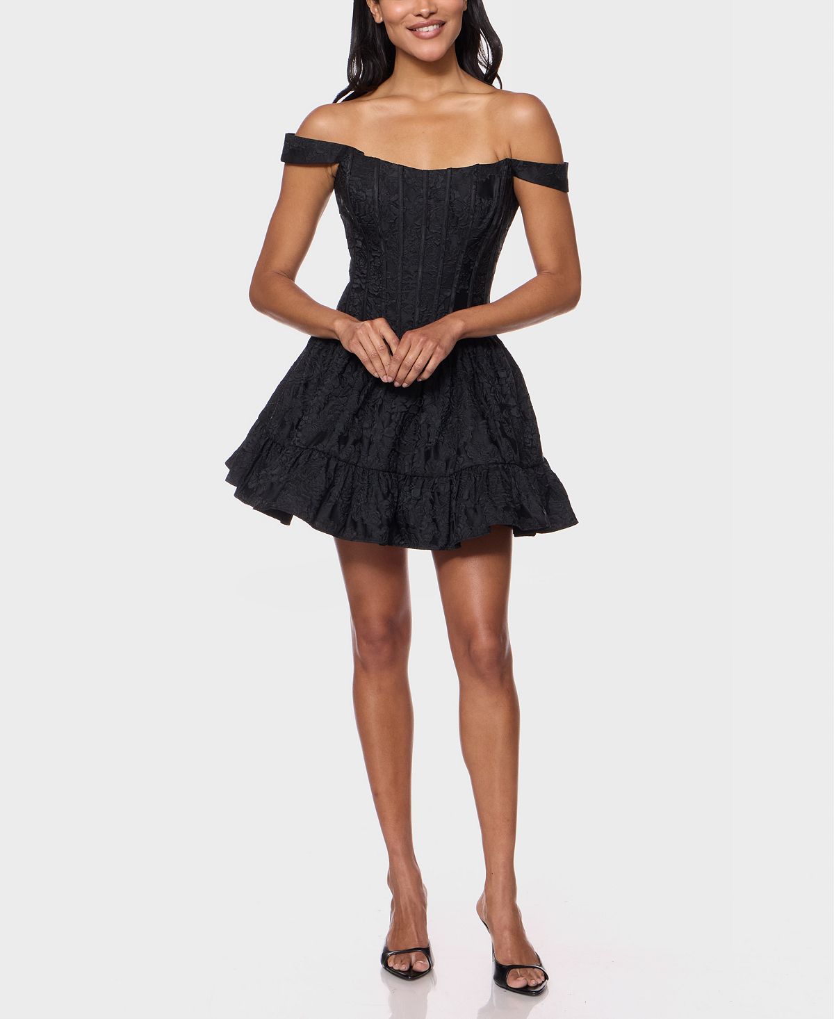 Alex & Sophia Juniors' Off-The-Shoulder Corset Bodice Jacquard Dress view 2 — MAYCSS fashion products