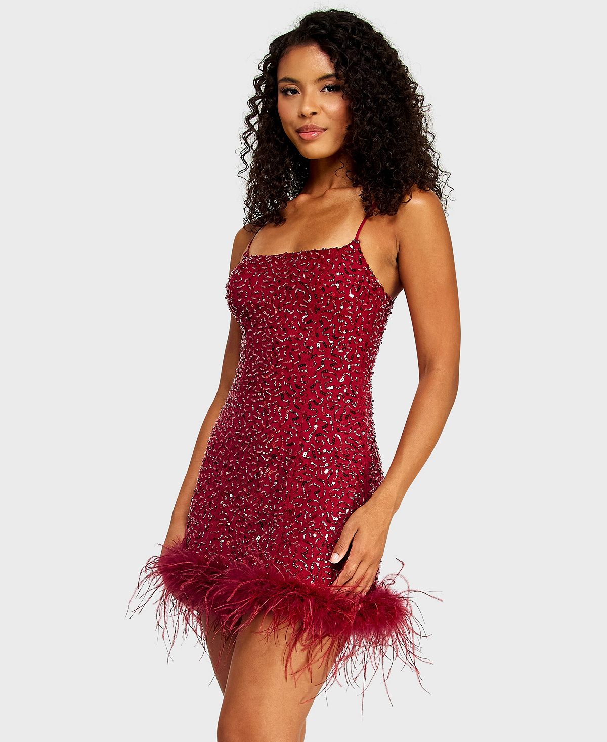 Alex & Sophia Juniors' Square Neck Bead & Imitation Pearl Detail Sequin Dress view 3 — MAYCSS fashion products