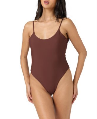 Juniors' Solid Scoop Front One-Piece Swimsuit
