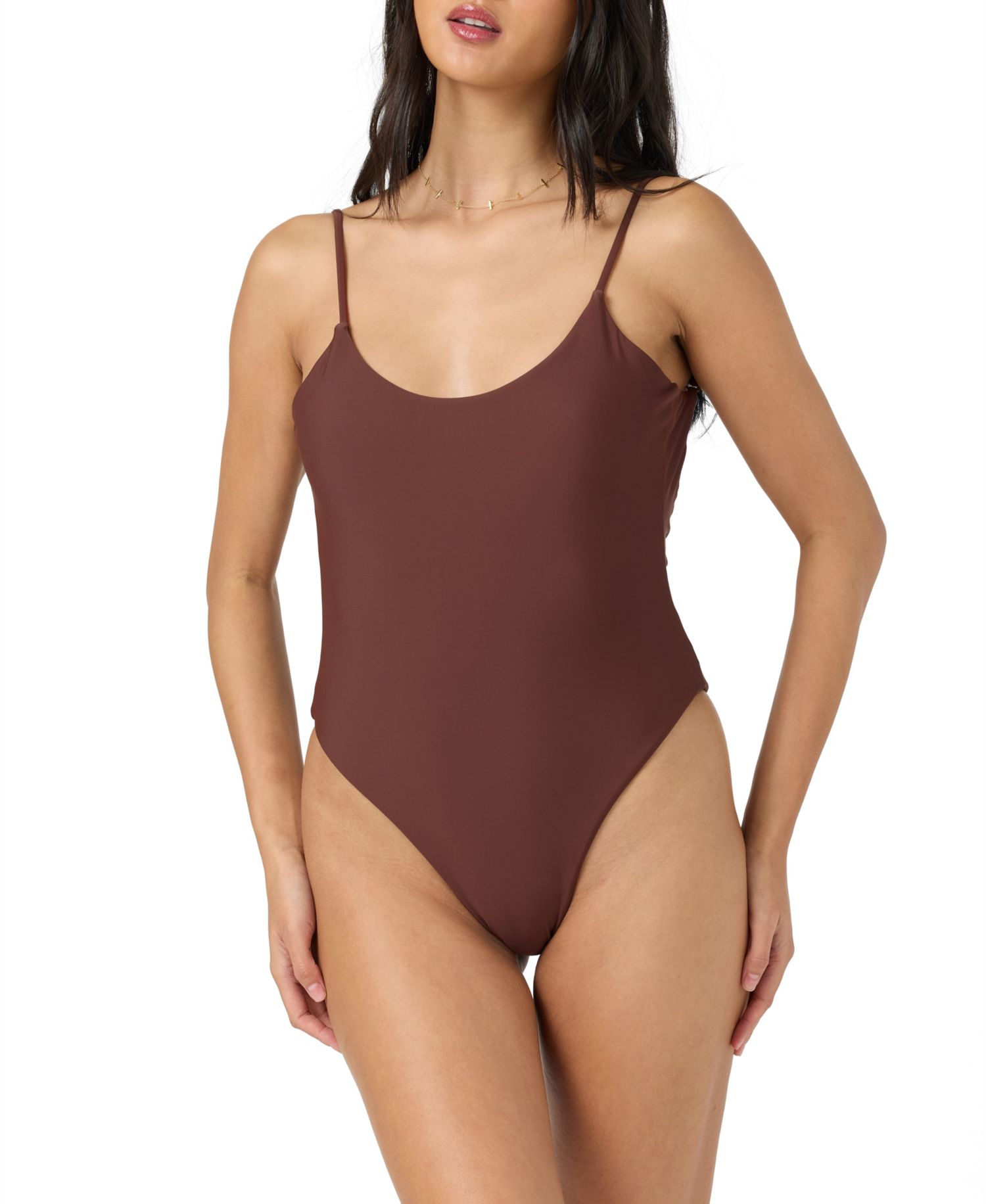 Juniors' Solid Scoop Front One-Piece Swimsuit