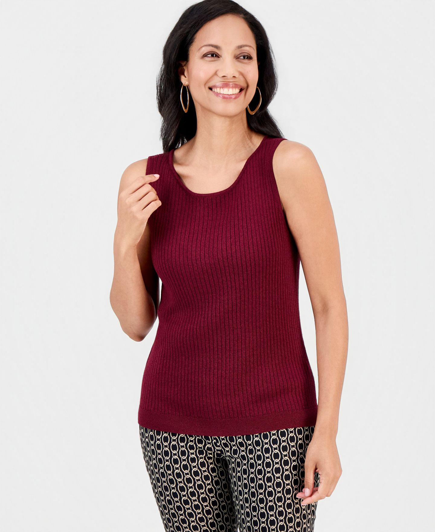 Женский свитер JM Collection Sparkle Pointelle Sweater Tank Top, цвет: Вишнёвый — фото 1