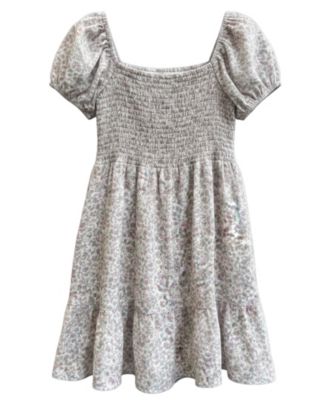 Girls' 7-16 Short-Sleeve Printed Square Neck Dress
