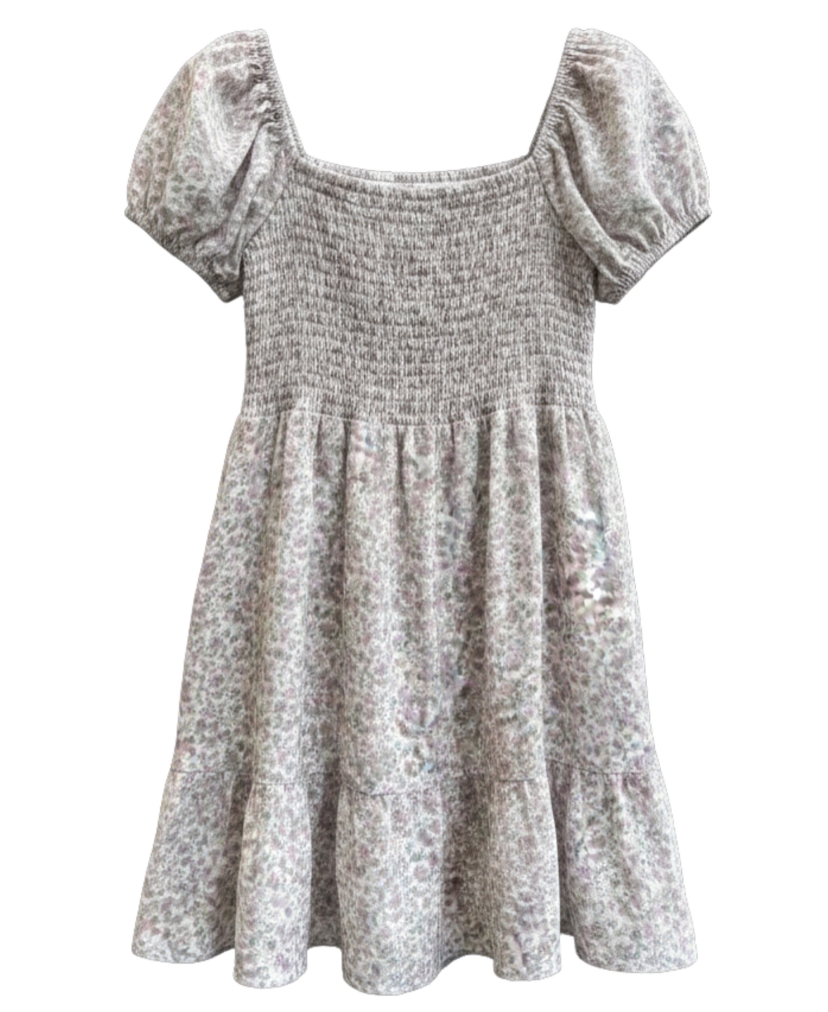 With Jules Girls' 7-16 Short-Sleeve Printed Square Neck Dress - Heather Gray