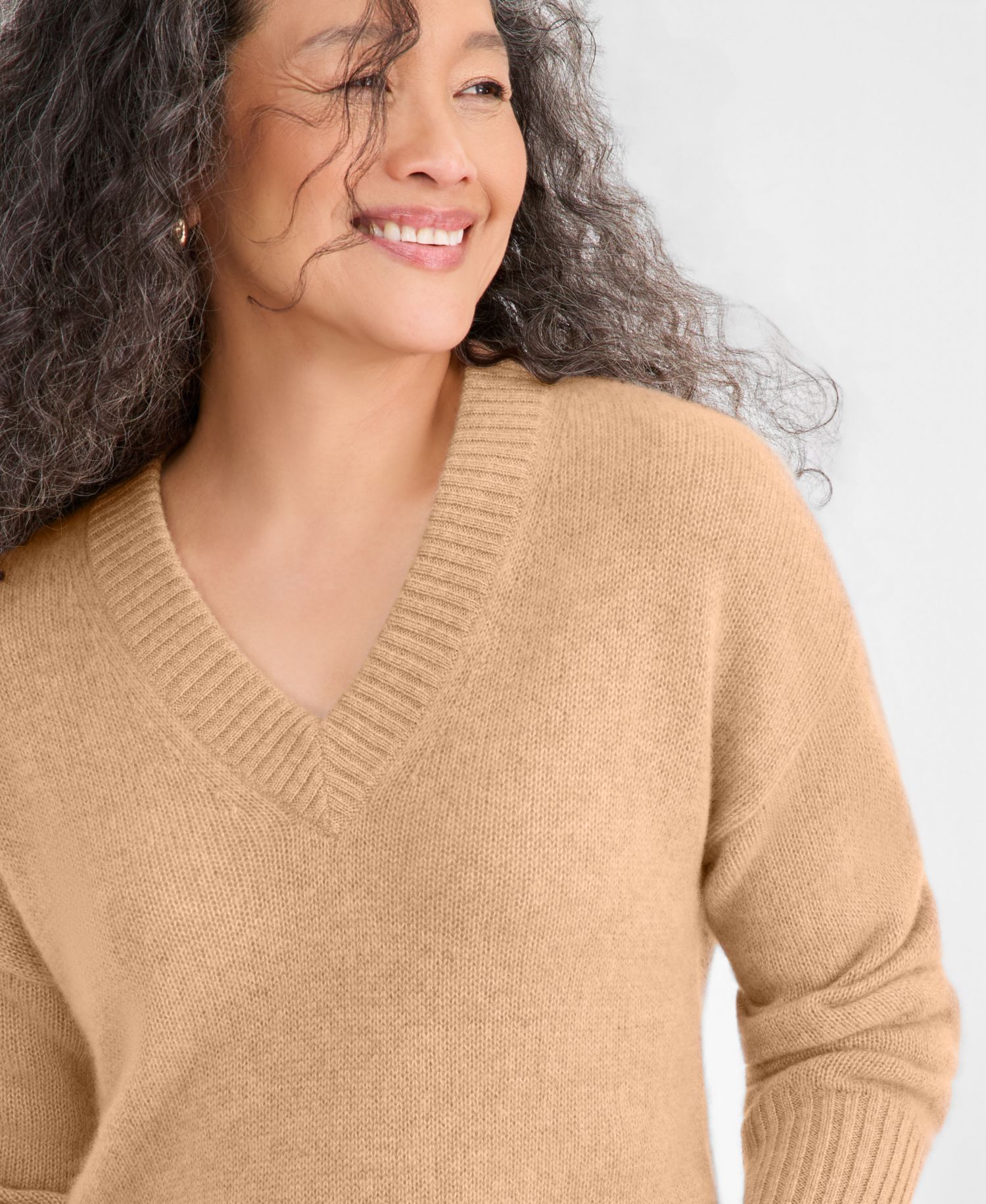 Petite 100% Cashmere V-Neck Relaxed Sweater