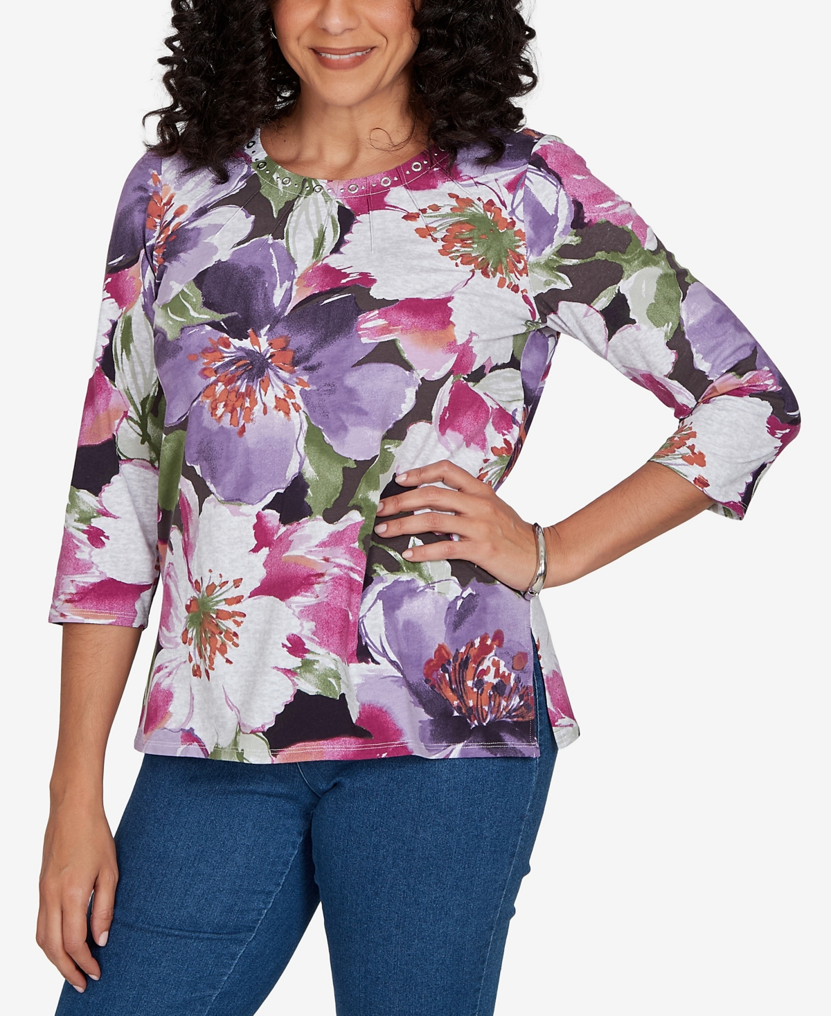 Alfred Dunner Women's Violet Blooms Knit Top