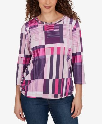 Women's Purple Bars Ruched Sides Top