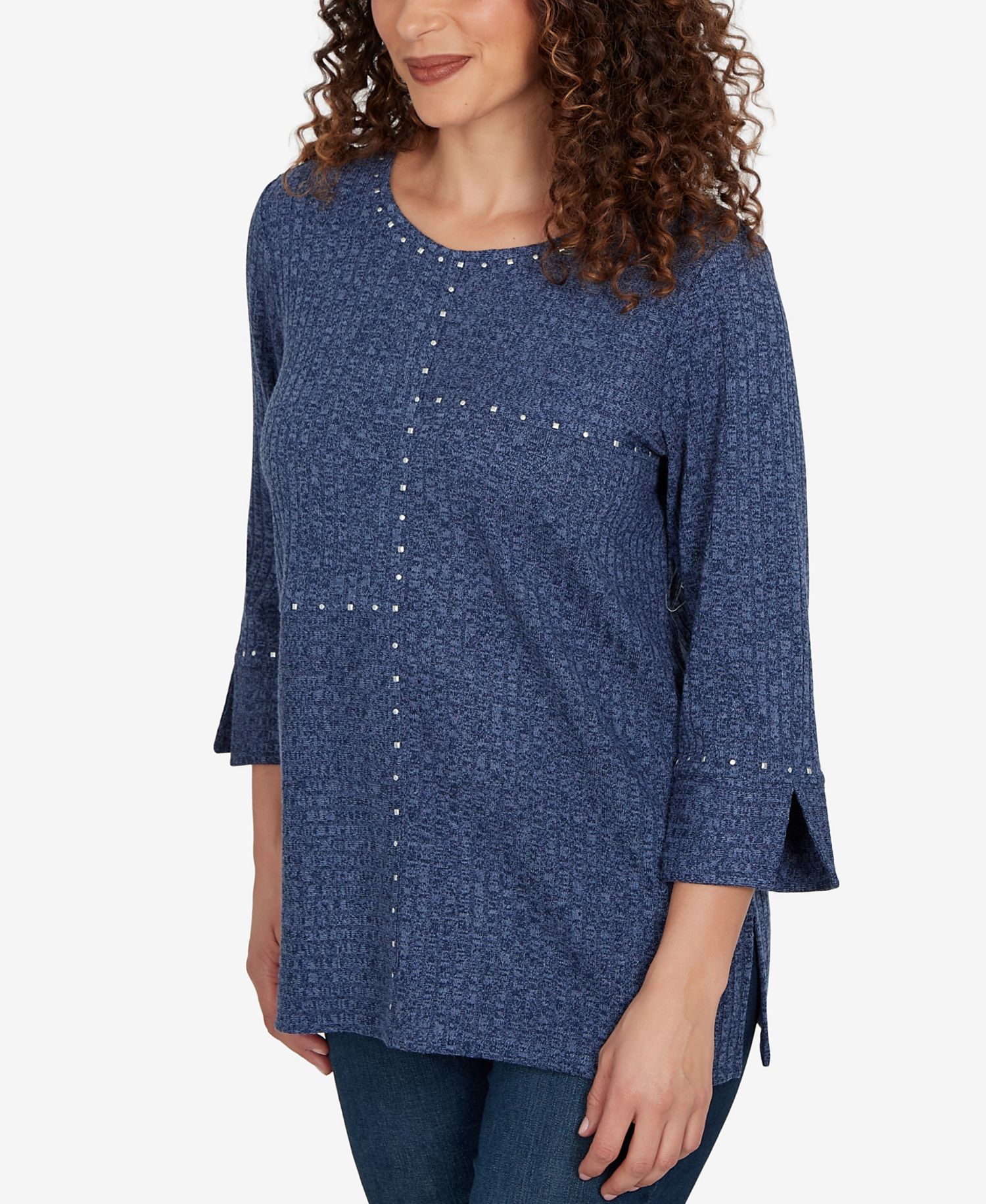 Women's Spliced Texture Metallic Studded Top