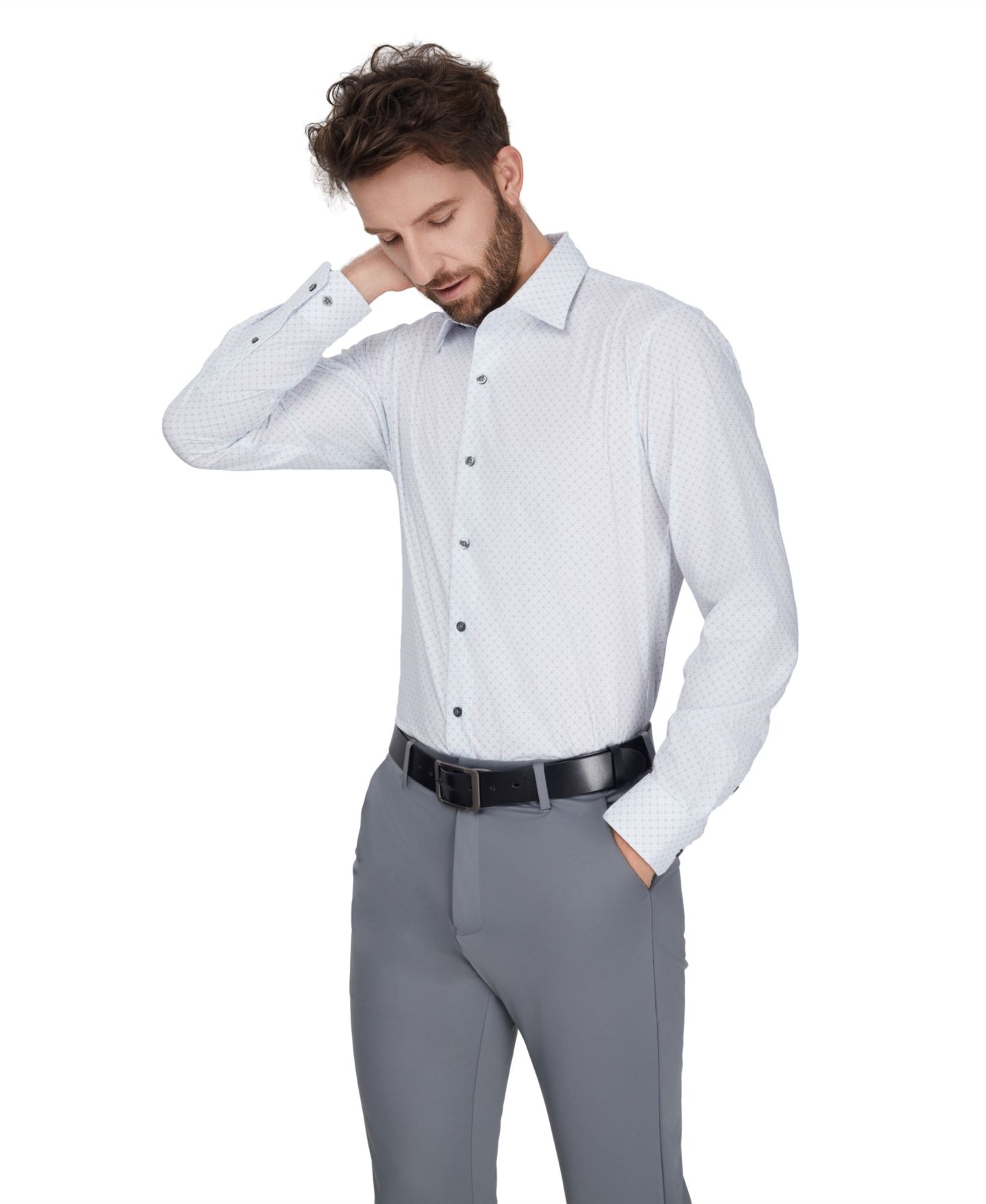 Мужская рубашка Alfani Slim-Fit Stretch Dress Shirt, цвет: Комбинированный — фото 3