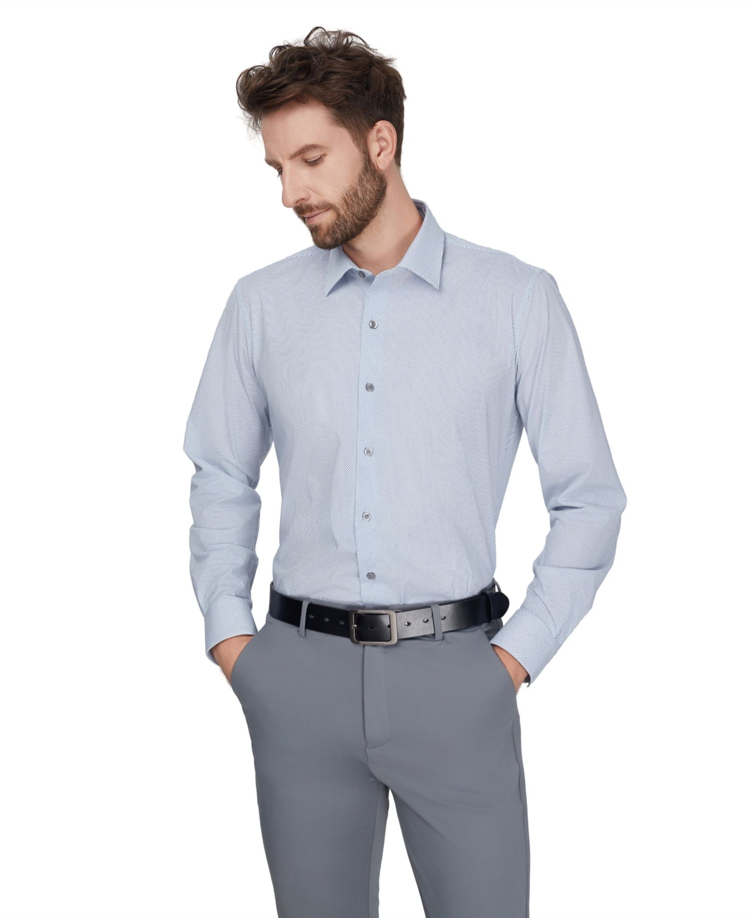 Men's Slim-Fit Spread Collar Dress Shirt
