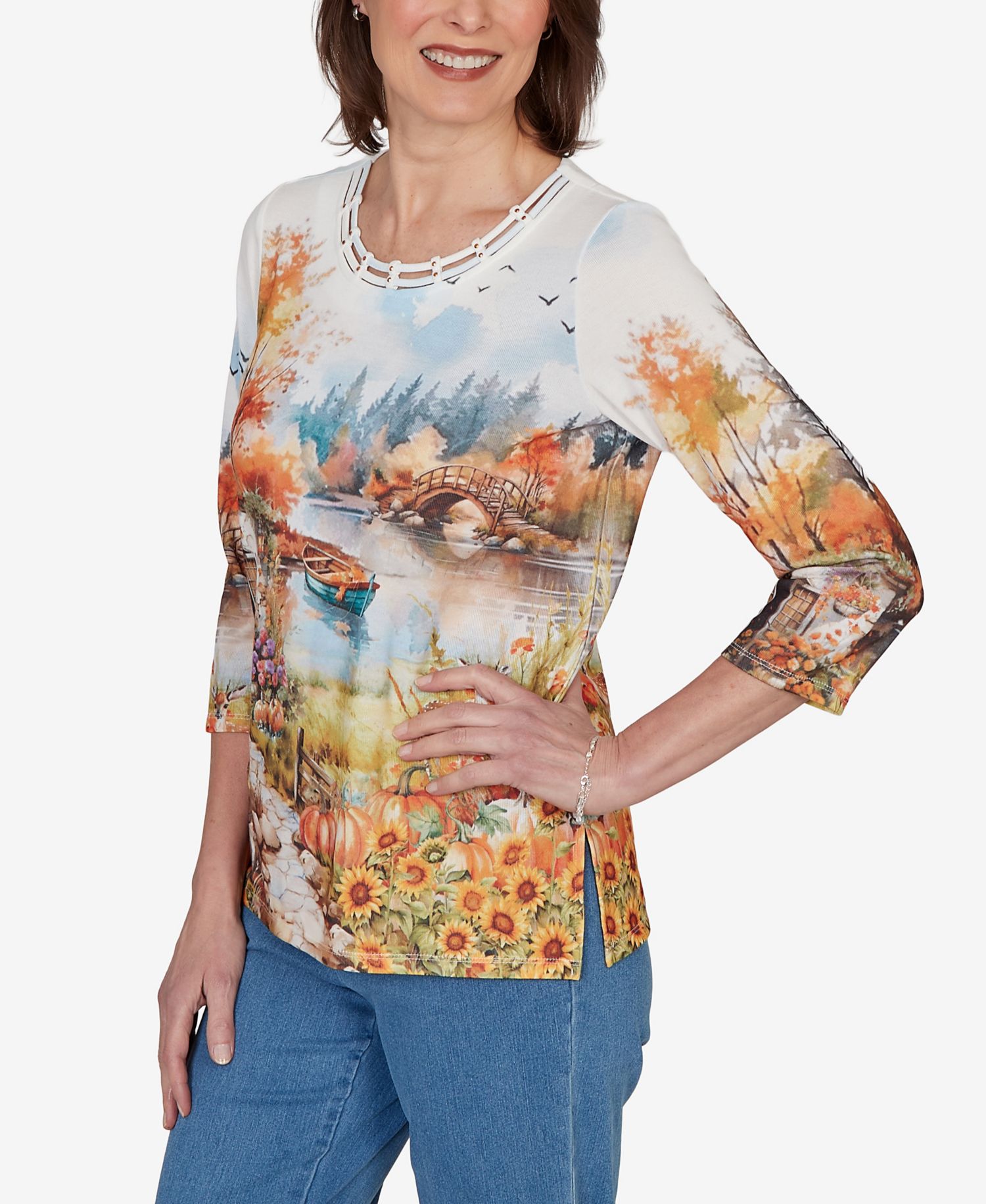 Women's Autumn Lake Scenic Print Top