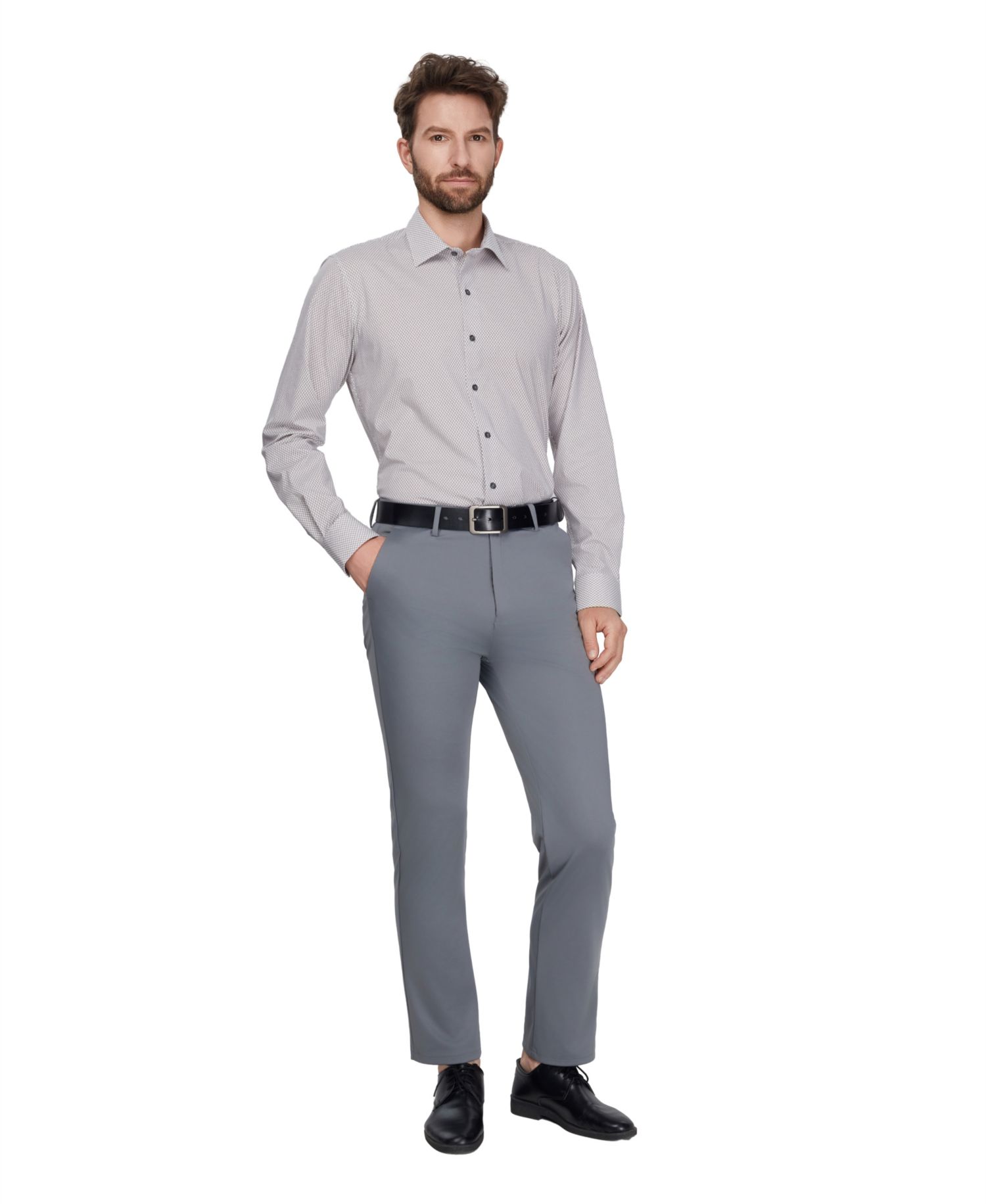 Men's Geometric Pattern Spread Collar Dress Shirt