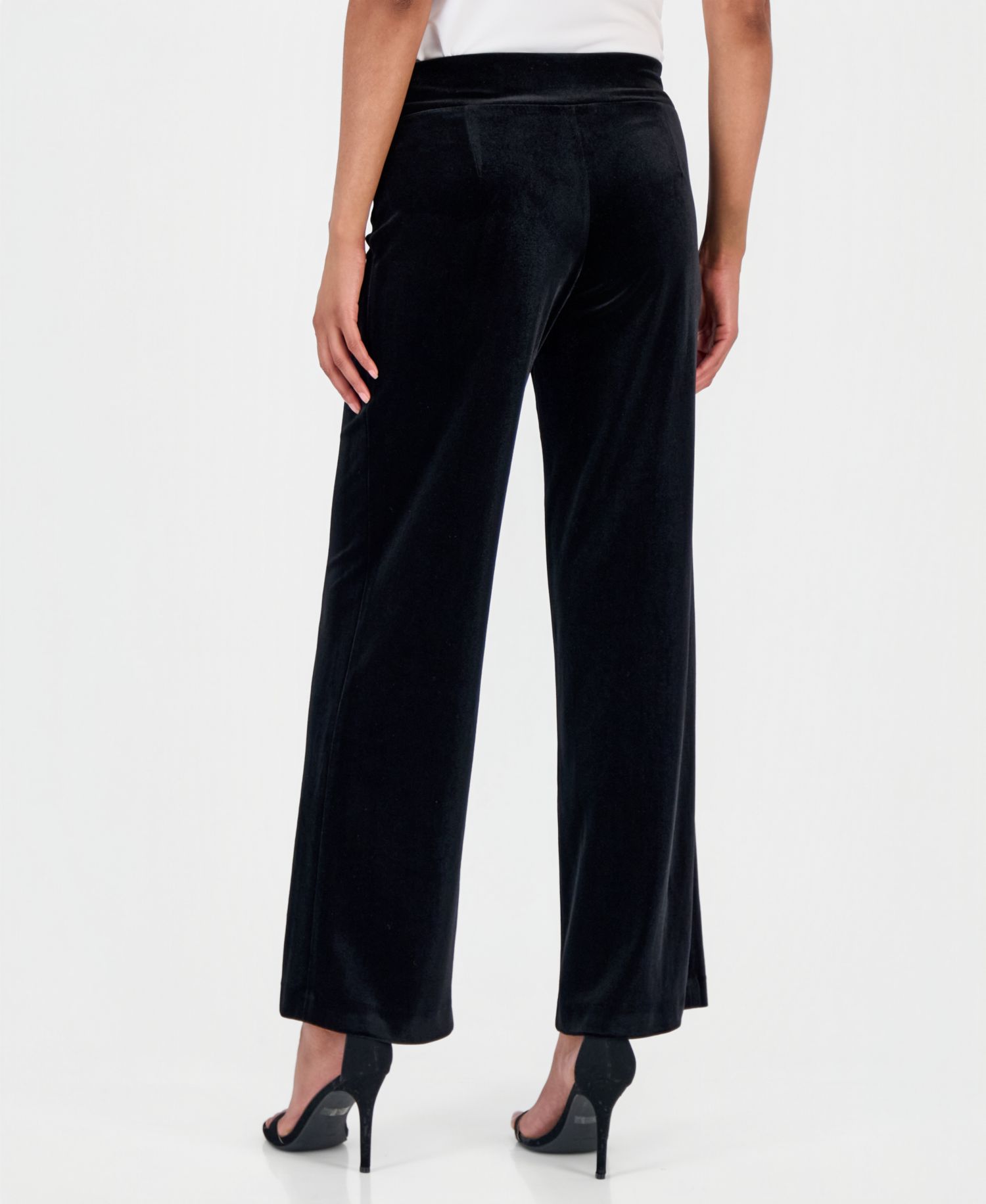 Petite High-Rise Pull-On Wide-Leg Velvet Pants