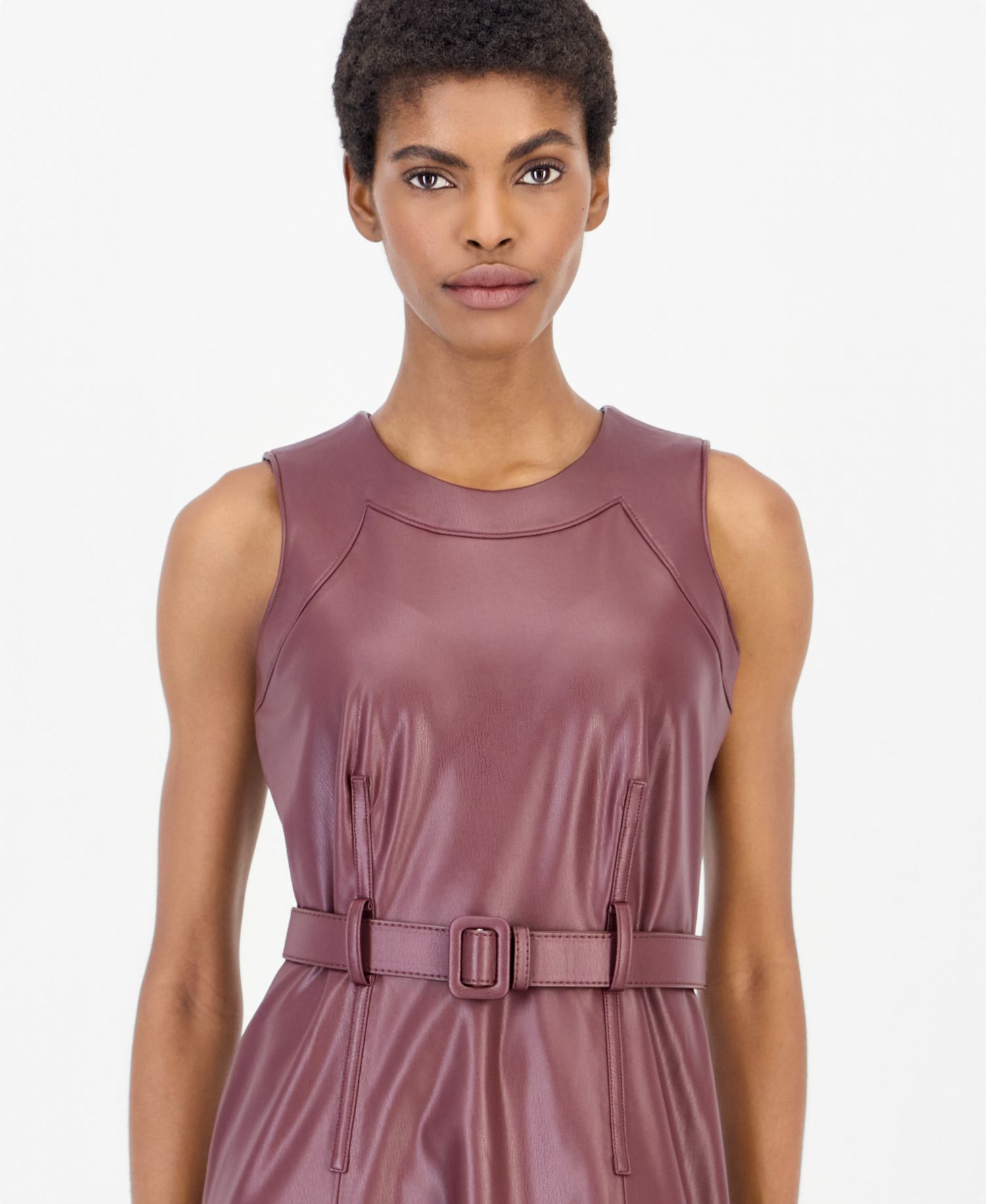Women's Faux Leather Asymmetrical A-Line Dress