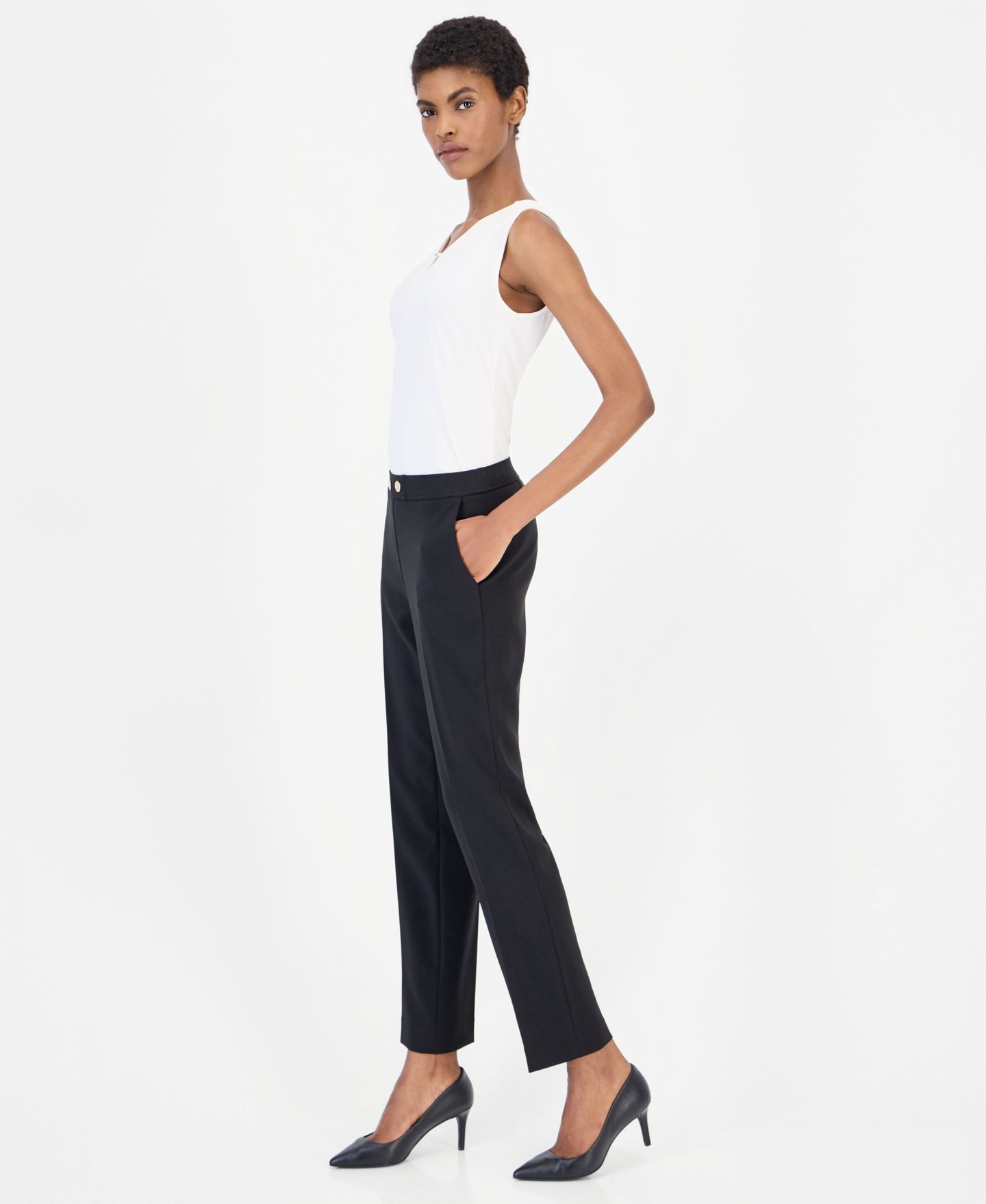 Женские брюки Anne Klein Mid-Rise Straight-Leg, цвет: Чёрный — фото 2