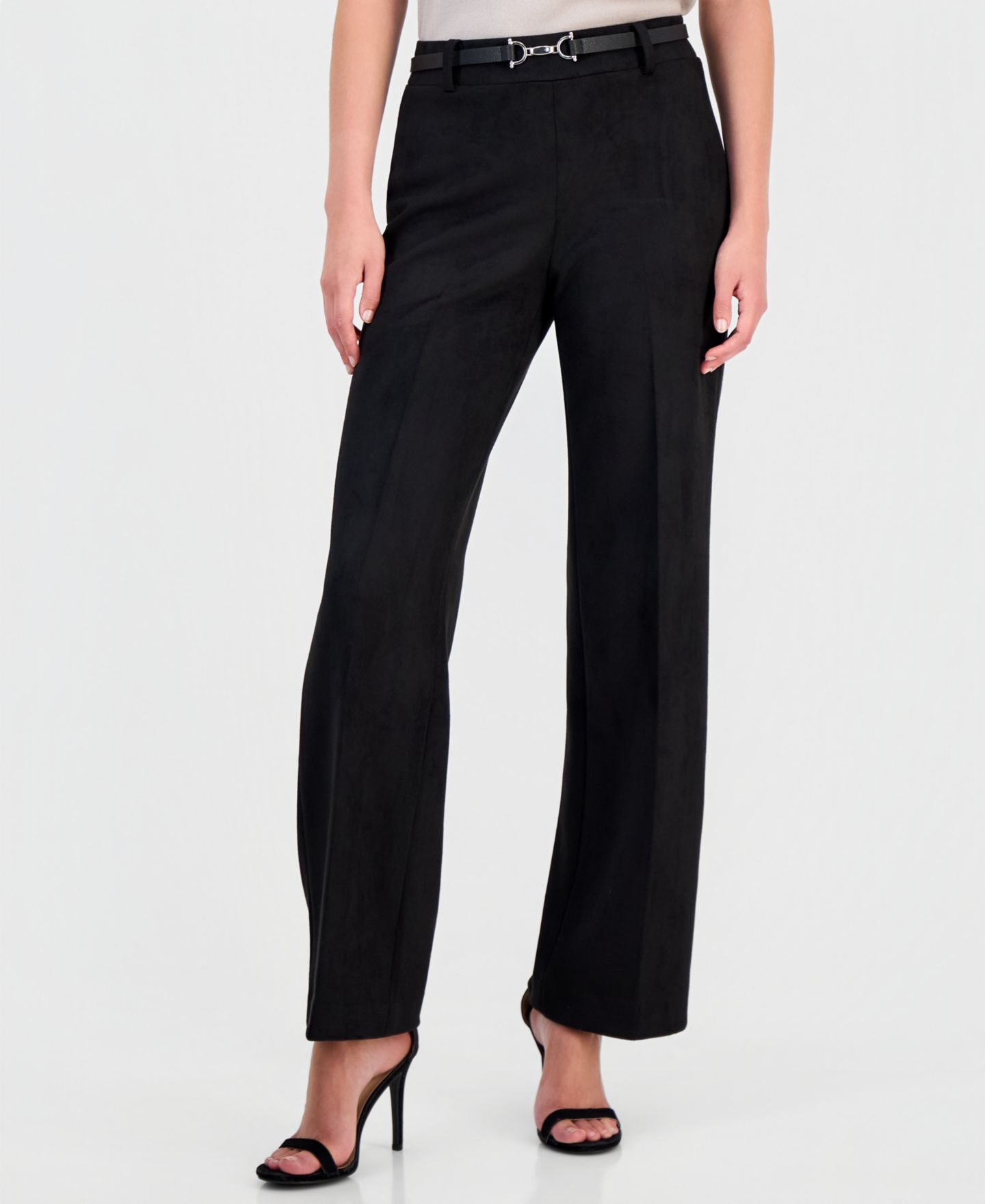 Женские брюки Anne Klein Pull-On Wide-Leg Scuba Suede, цвет: Чёрный — фото 1