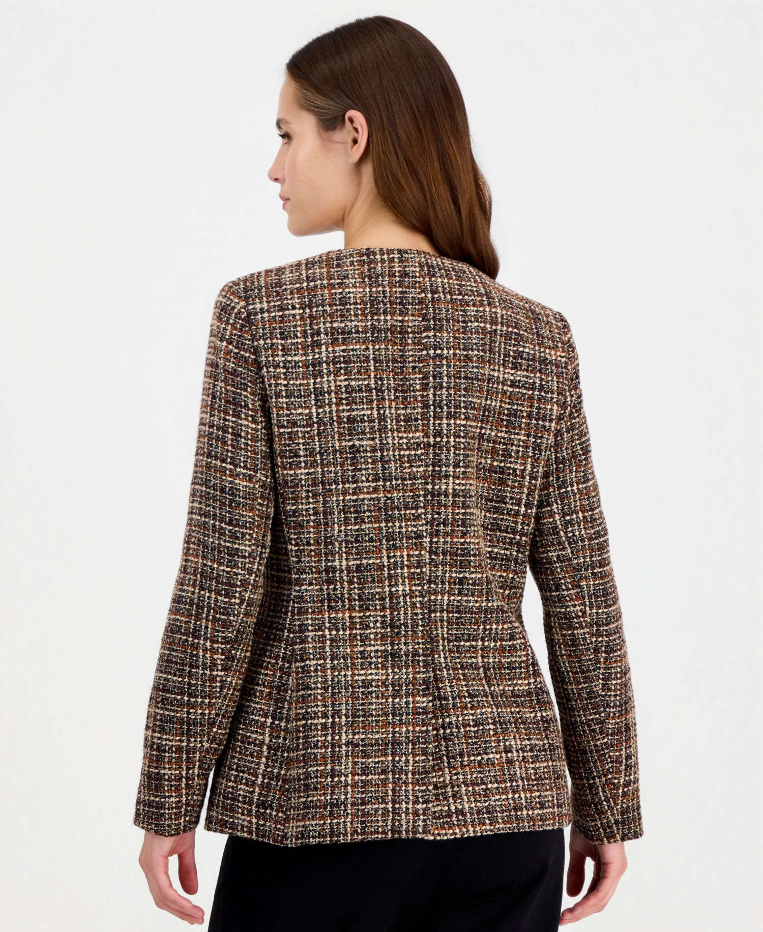 Women's Collarless Plaid Blazer