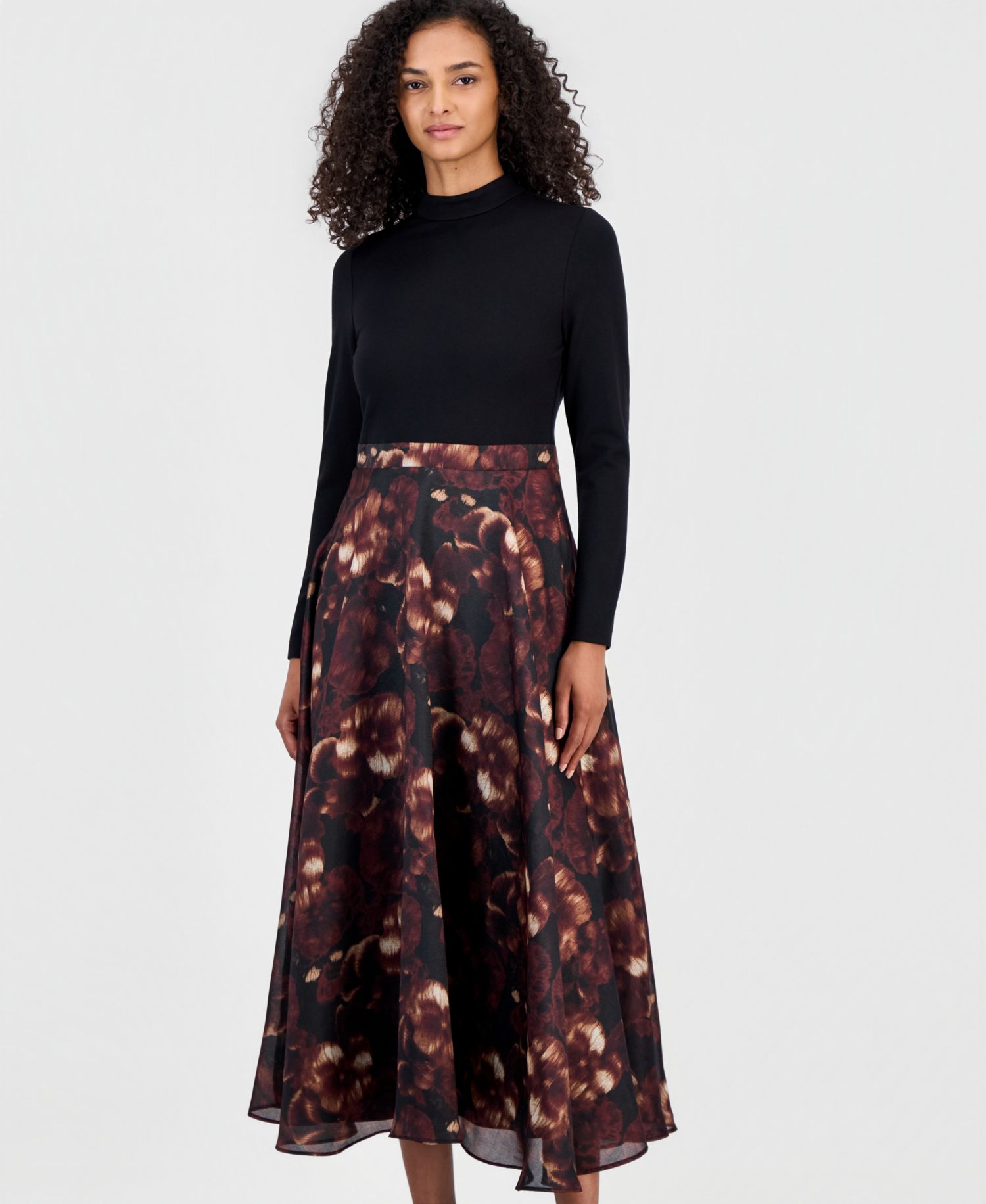 Women's Serenity Mock-Neck Long-Sleeve Floral-Print Dress