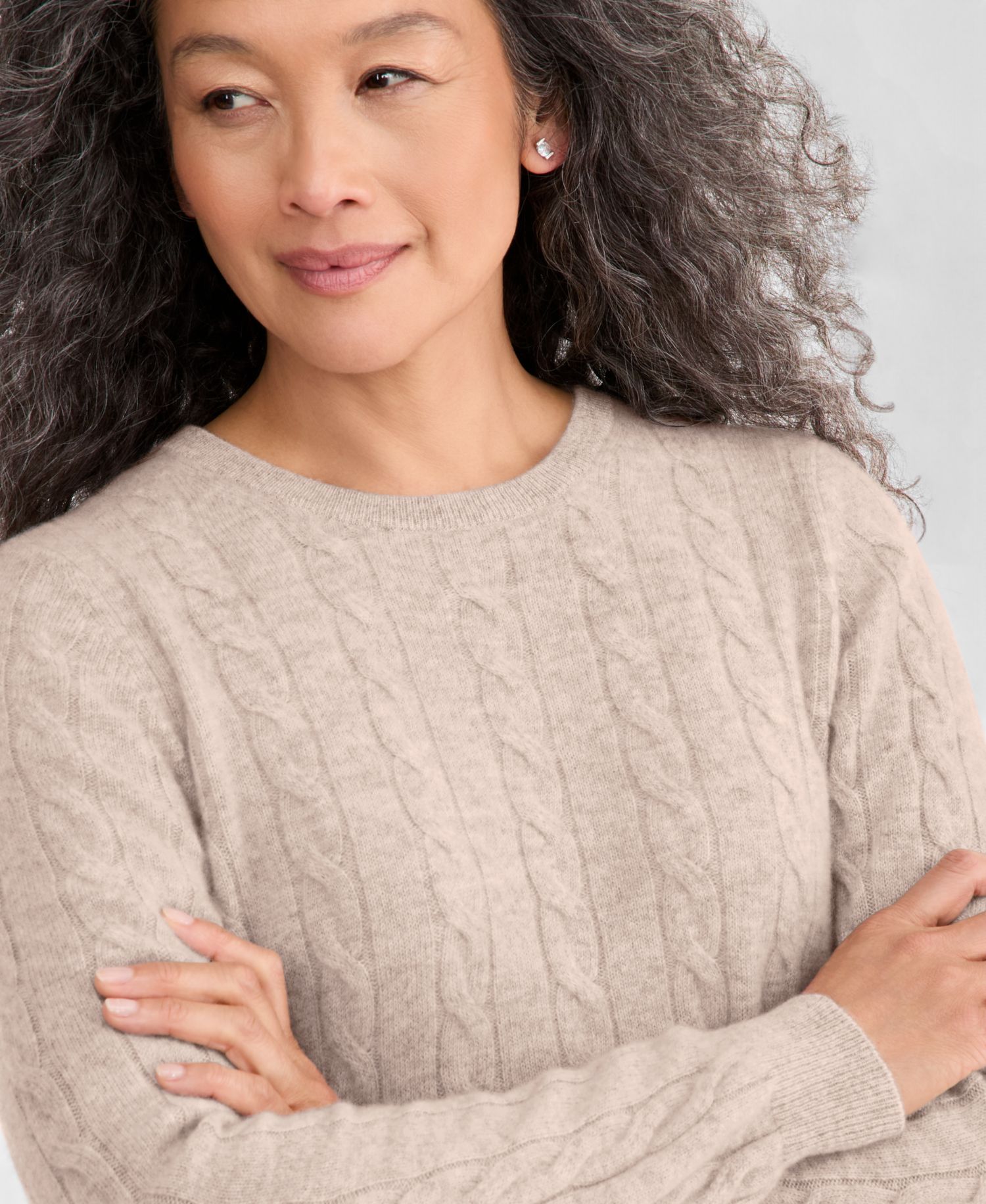 Petite Cable-Knit Crewneck 100% Cashmere Sweater