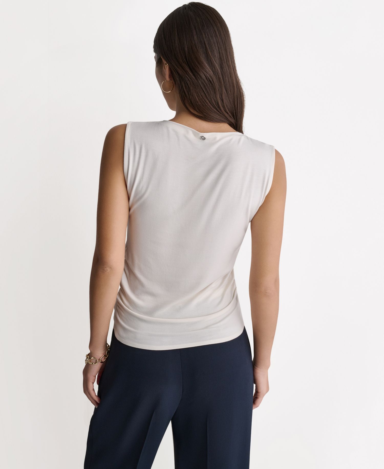 Women's Ruched Side Boat Neck Sleeveless Knit Top