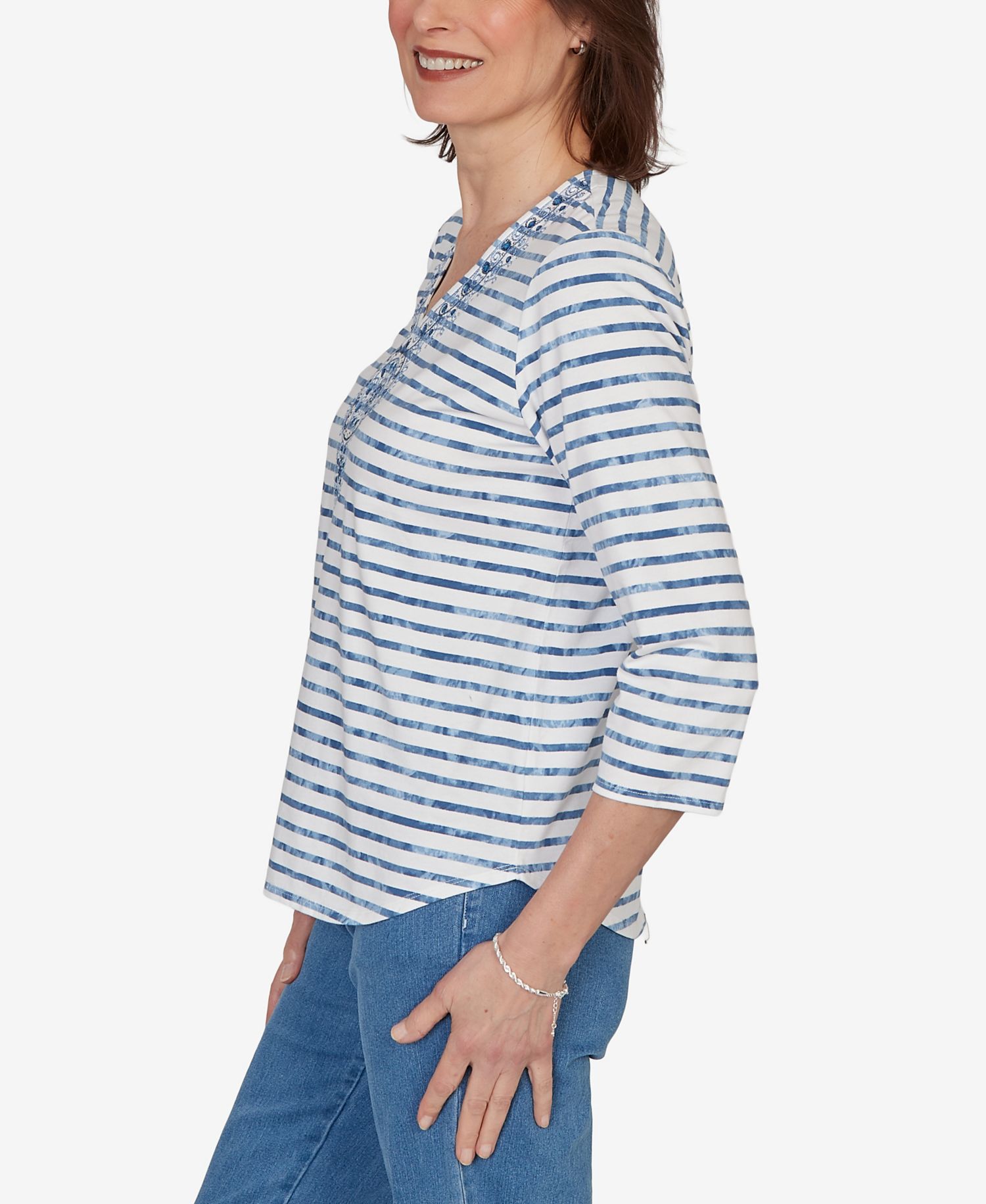Petite Medallion Embroidered Stripe Top
