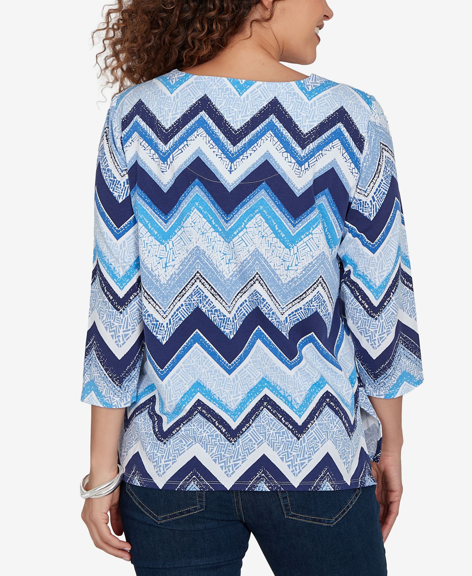 Petite Chevron Blues Split Neck Top