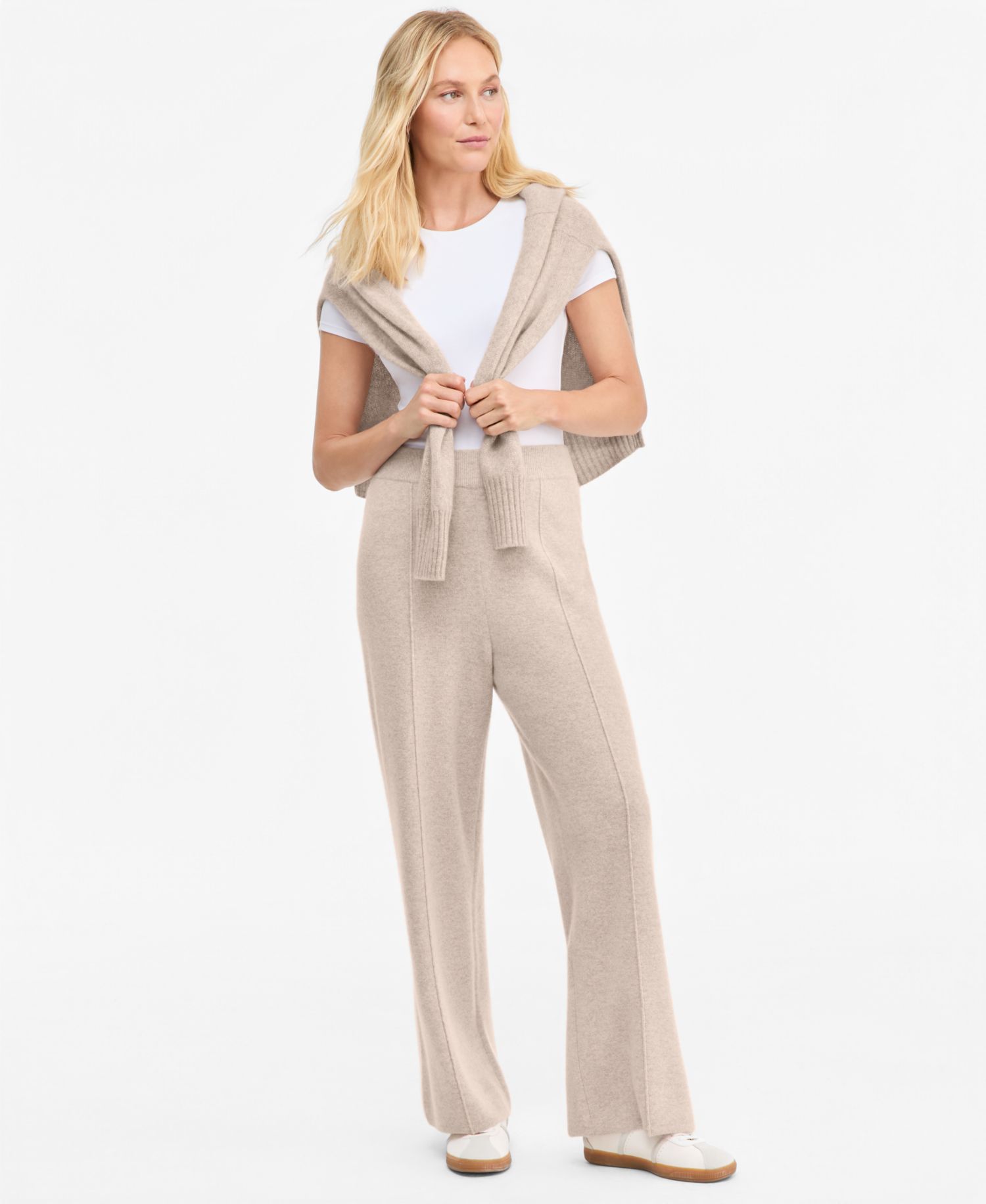 Women's 100% Cashmere High-Rise Flare-Leg Pull-On Pants, 28" Inseam