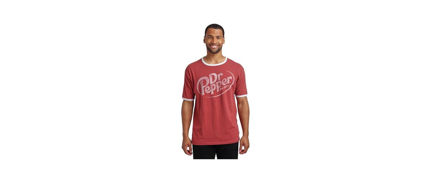Men's Dr Pepper Logo Crew Neck Short Sleeve Red Ringer Tee -Large