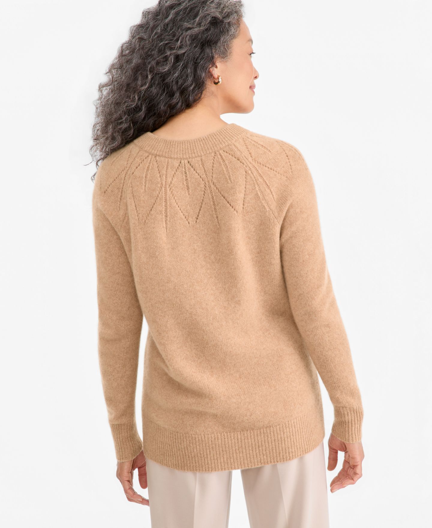 Женский свитер Charter Club Placed-Pointelle Crewneck 100% Cashmere, цвет: Меланжевый верблюжий — фото 4
