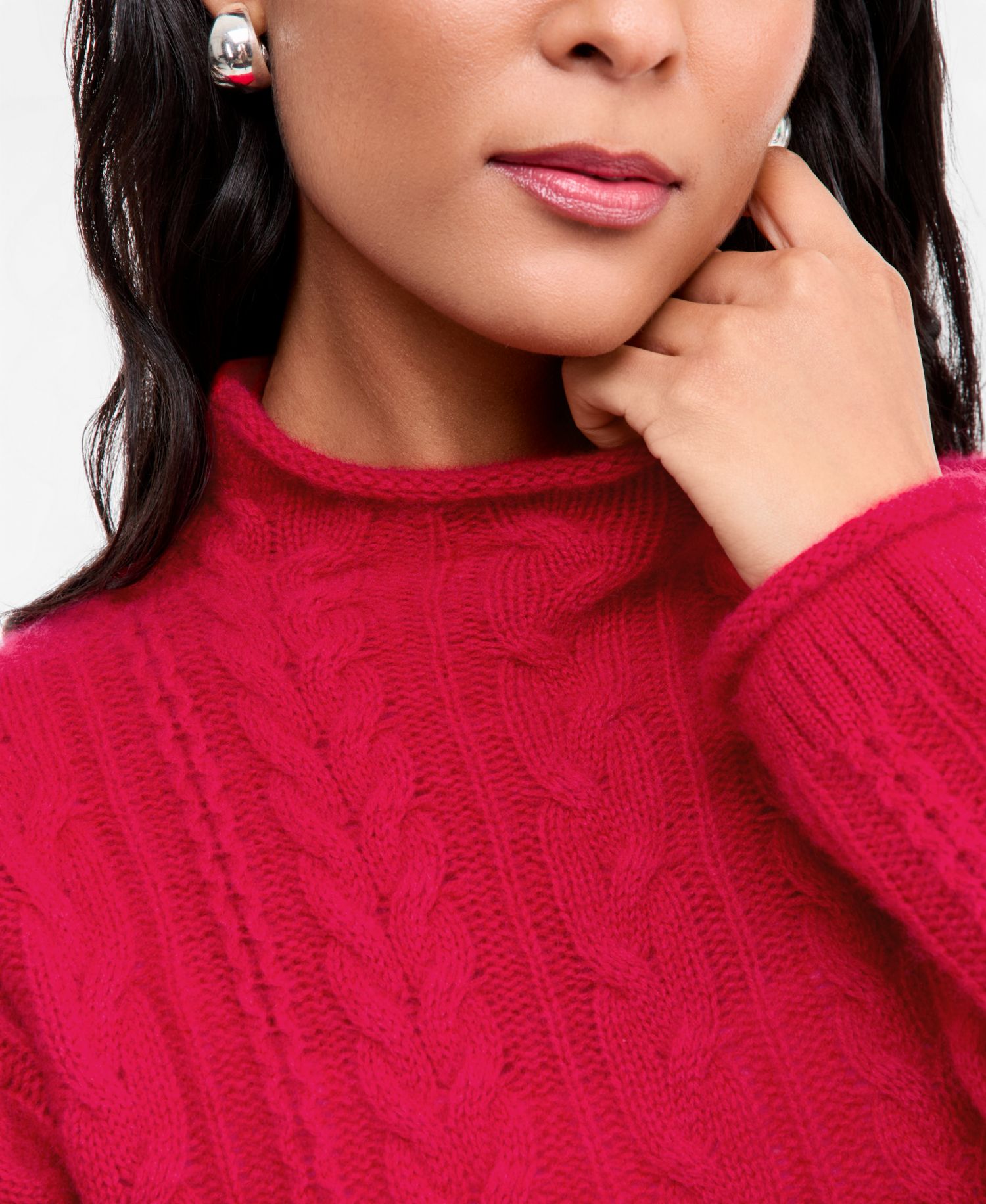 Women's 100% Cashmere Cable-Knit Funnel-Neck Pullover Sweater