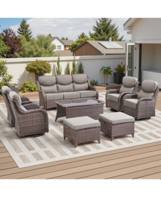 8 Piece Patio Furniture Sets with 3-Seat Sofa 4 Swivel Rocking Armchairs 2 Ottoman and Table Wicker Outdoor Conversation Set