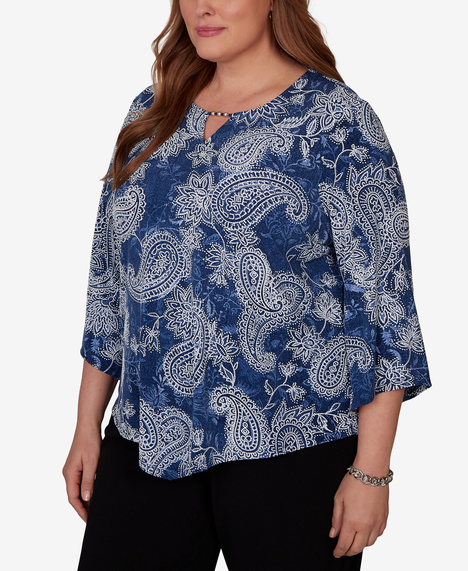 Plus Size Paisley Puff Printed Top