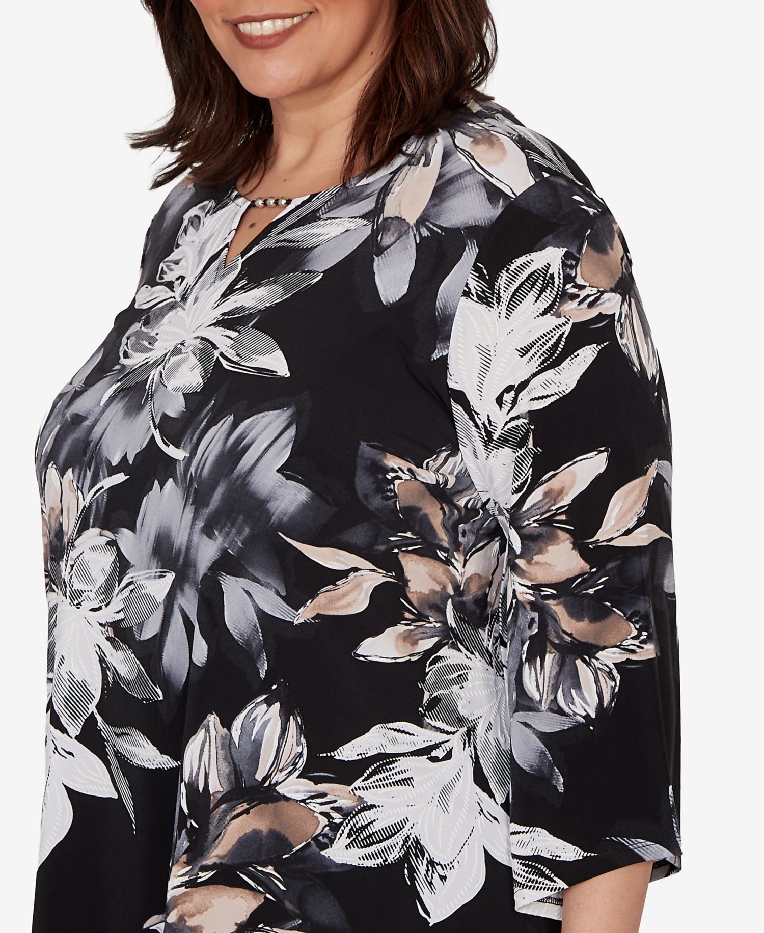 Plus Size Watercolor Floral Puff Printed Top