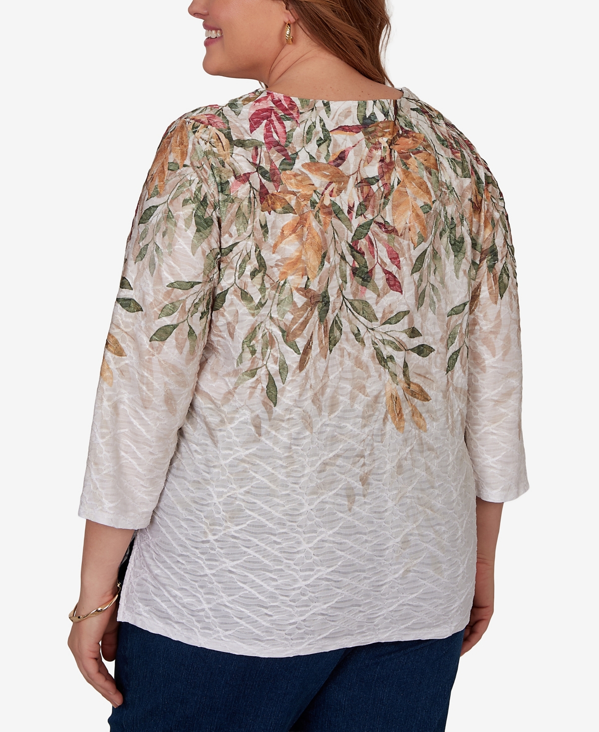 Alfred Dunner Plus Autumn Leaves Braided Neck Top