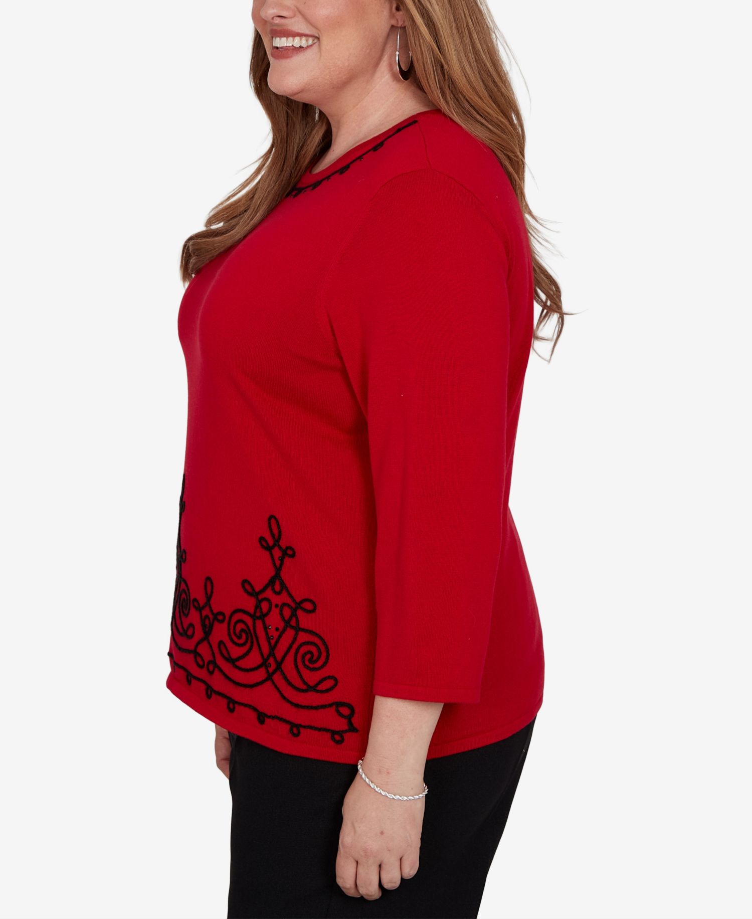 Plus Size Border Scroll Soutache Sweater